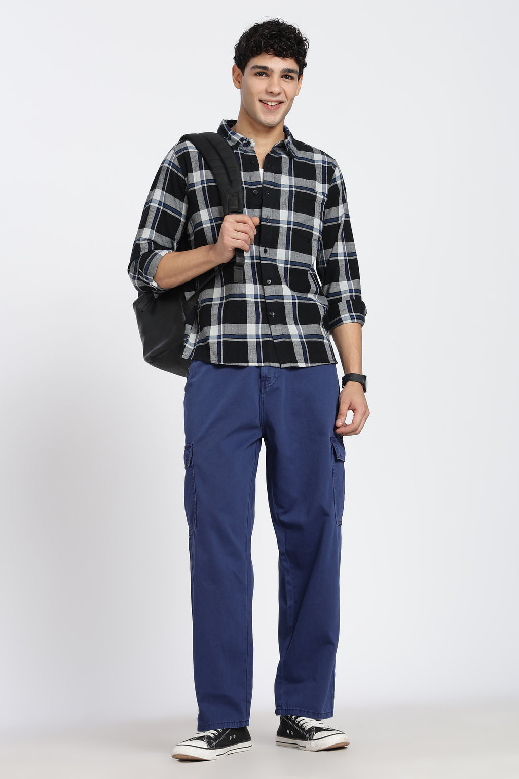 Blue Solid Carpenter Fit Trouser for Men - Image 6