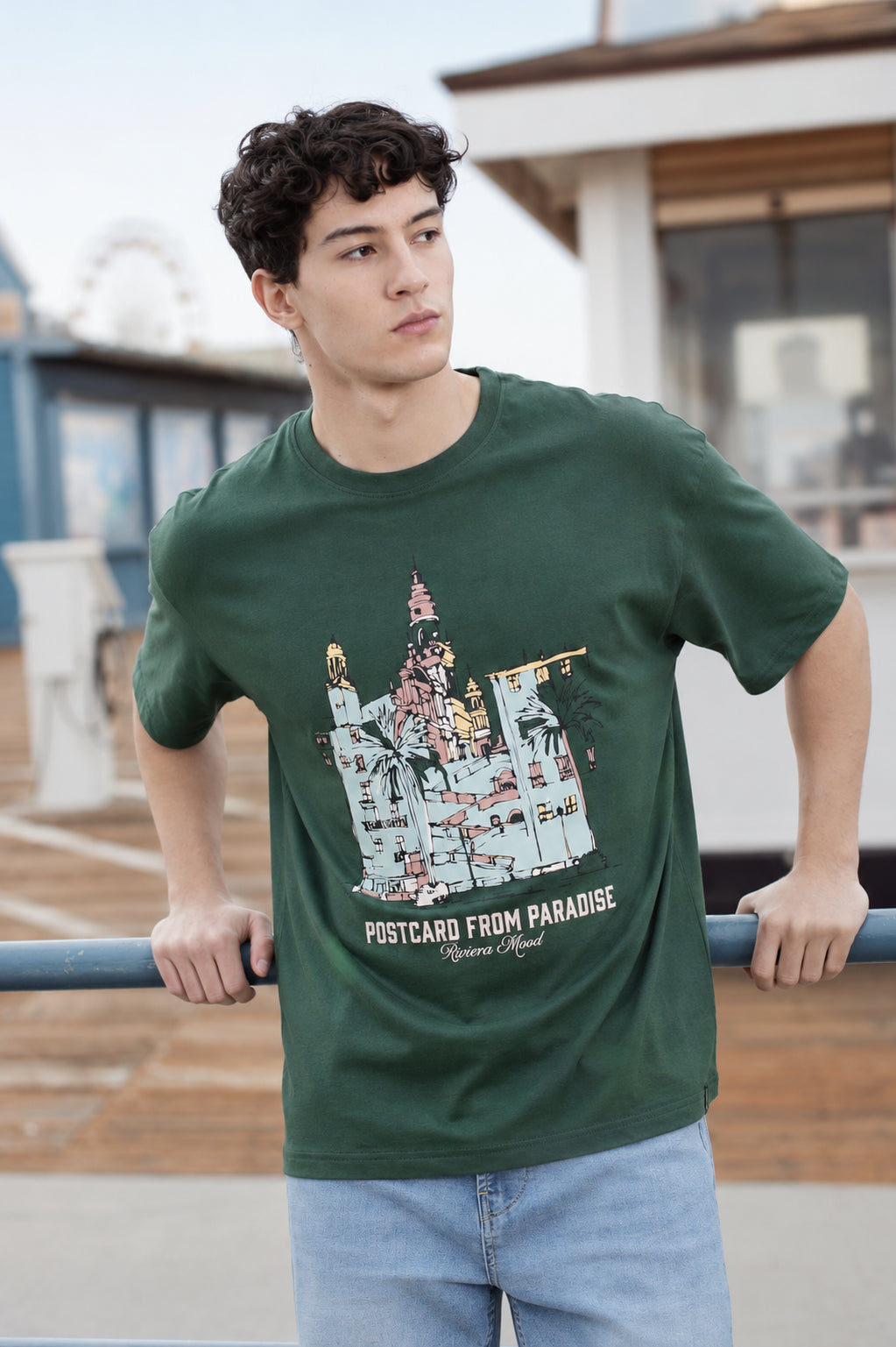 Green Graphic Printed Oversized Fit T-Shirt for Men - Image 1