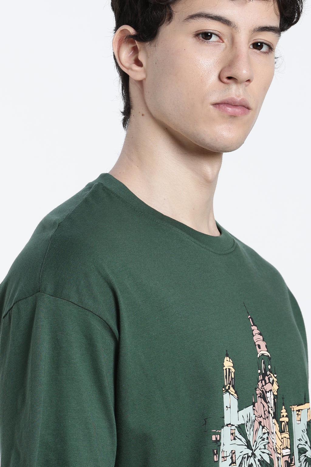 Green Graphic Printed Oversized Fit T-Shirt for Men - Image 3