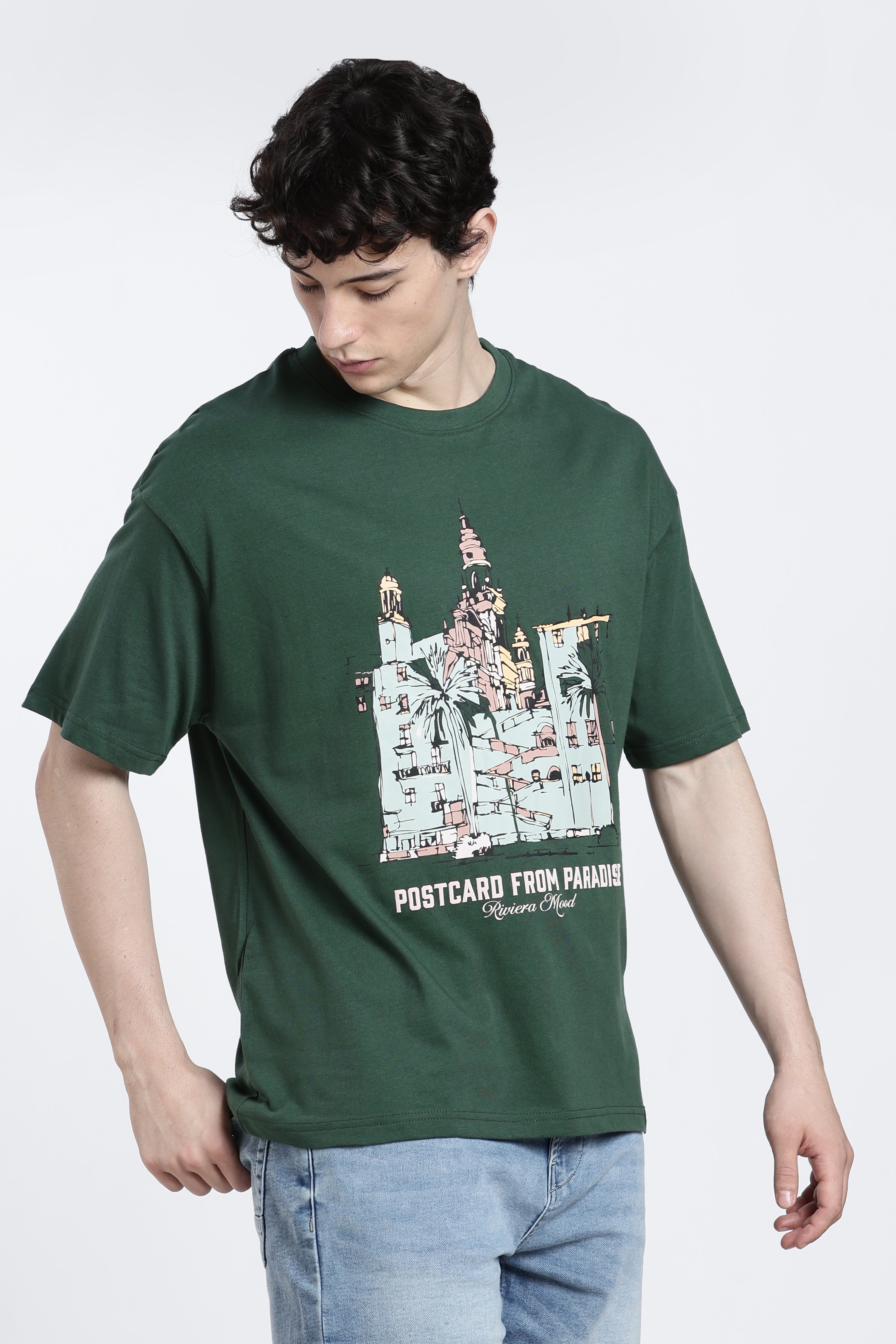 Green Graphic Printed Oversized Fit T-Shirt for Men - Image 4