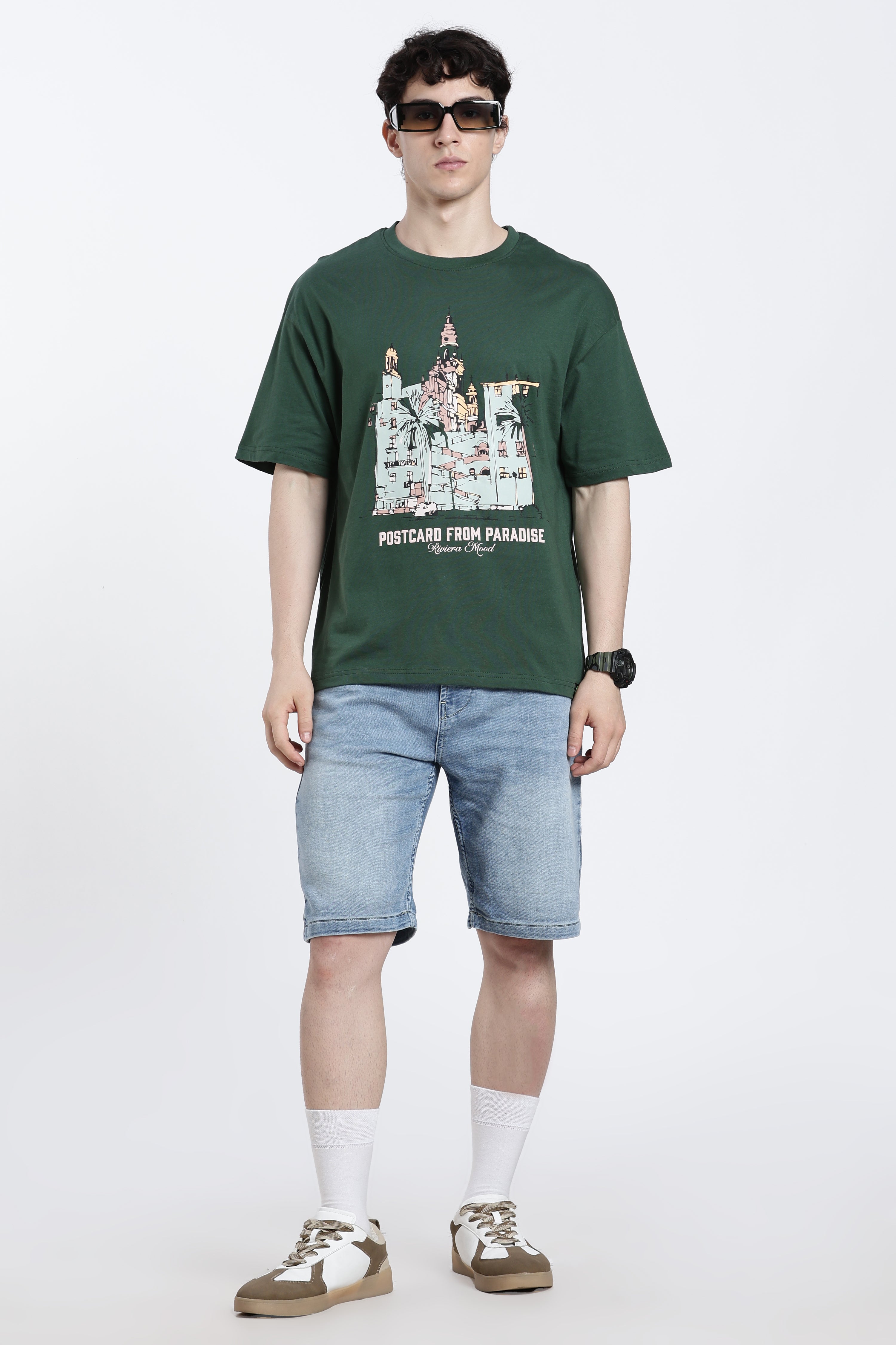Green Graphic Printed Oversized Fit T-Shirt for Men - Image 6