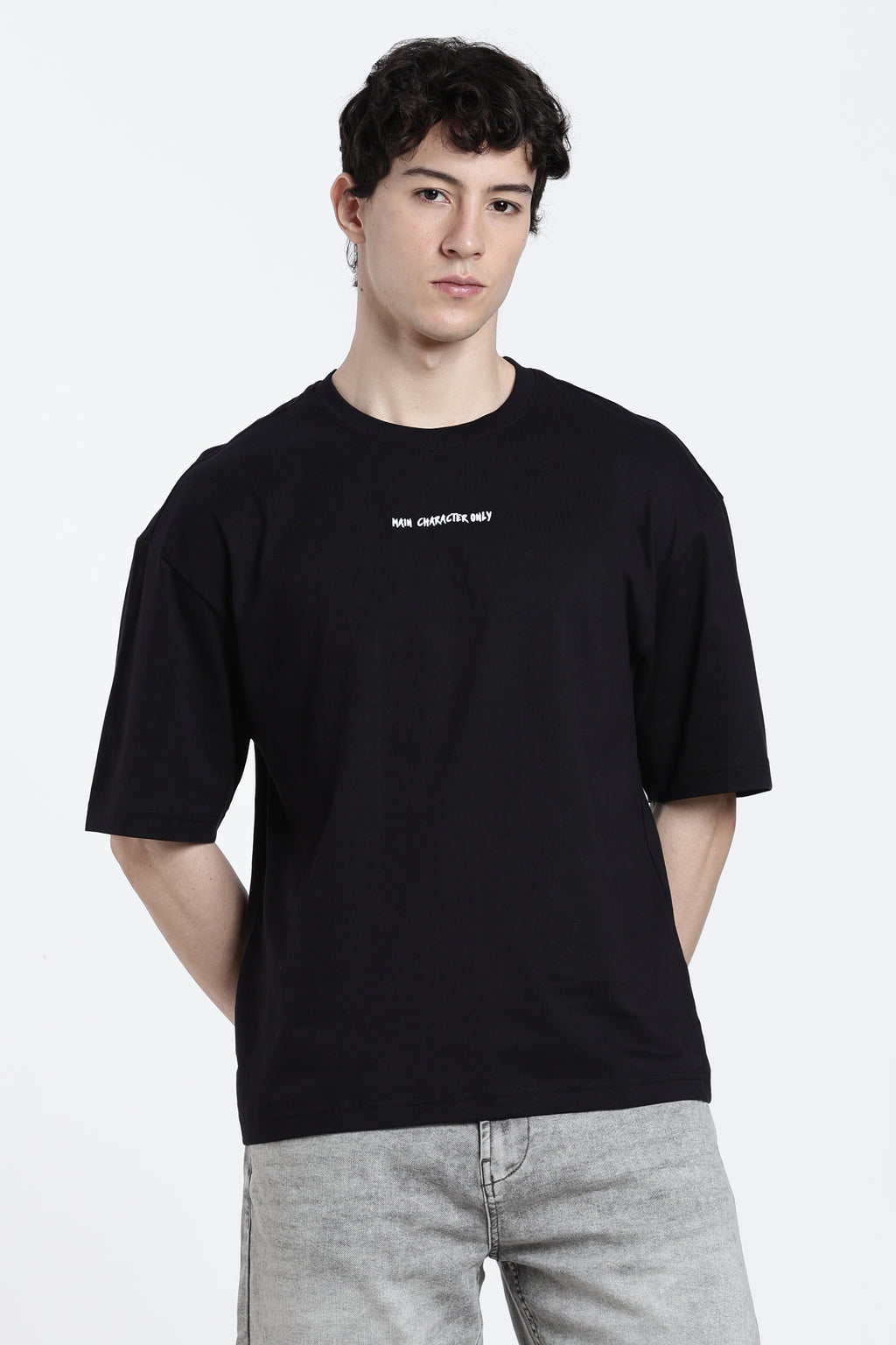 Black Printed Oversized Fit T-Shirt for Men - Image 2