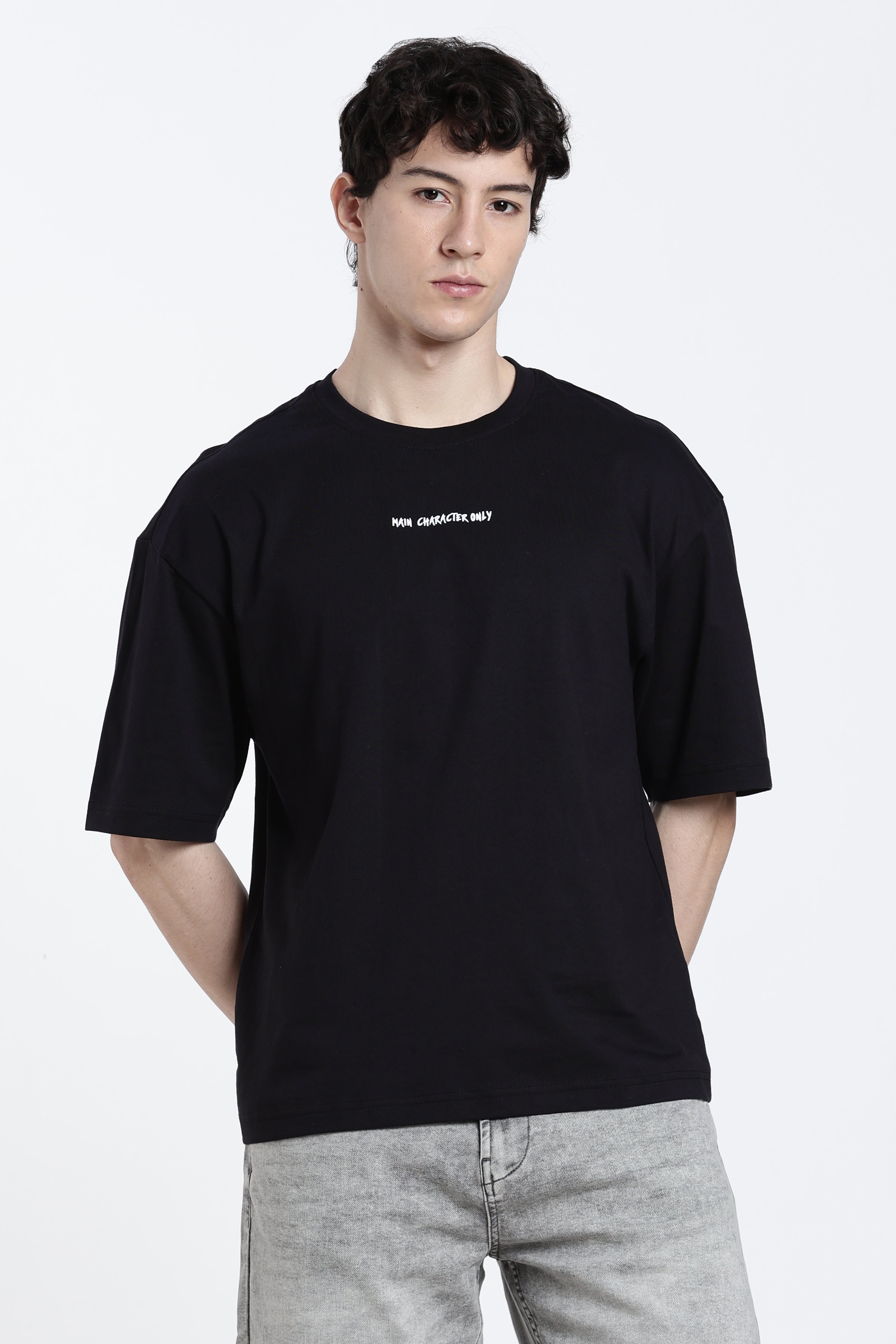 Black Printed Oversized Fit T-Shirt for Men - Image 2