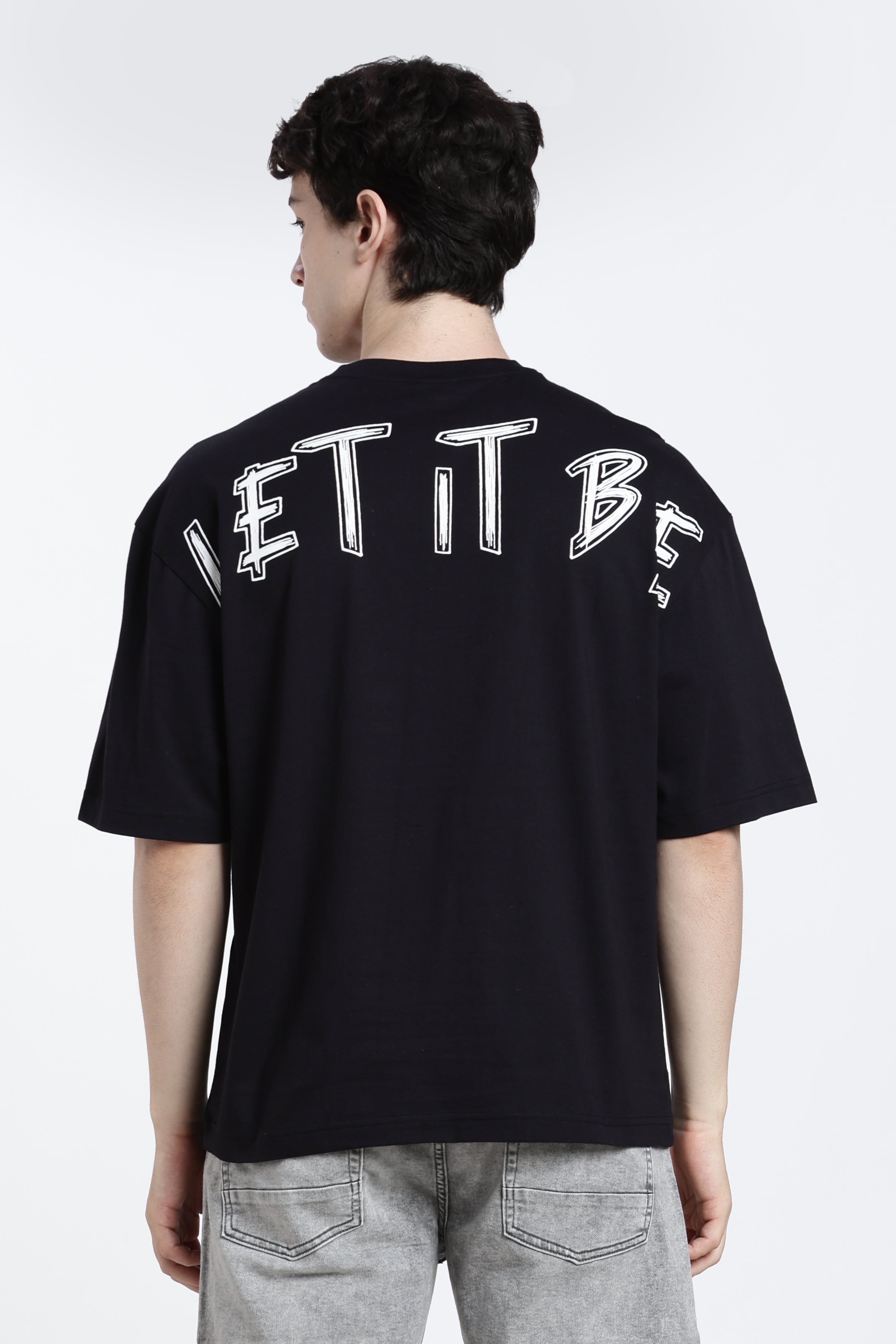 Black Printed Oversized Fit T-Shirt for Men - Image 5