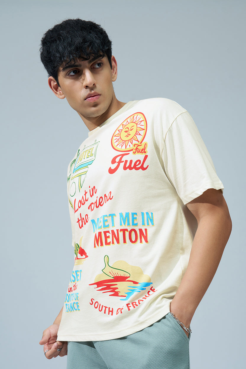 Off White Typographic Printed Oversized Fit T-Shirt For Men - Image 4