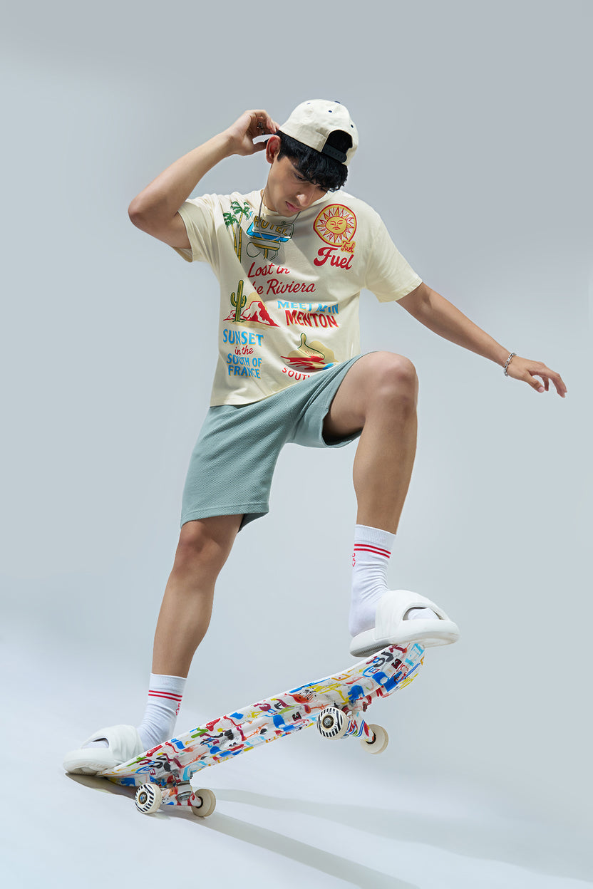 Off White Typographic Printed Oversized Fit T-Shirt For Men - Image 6