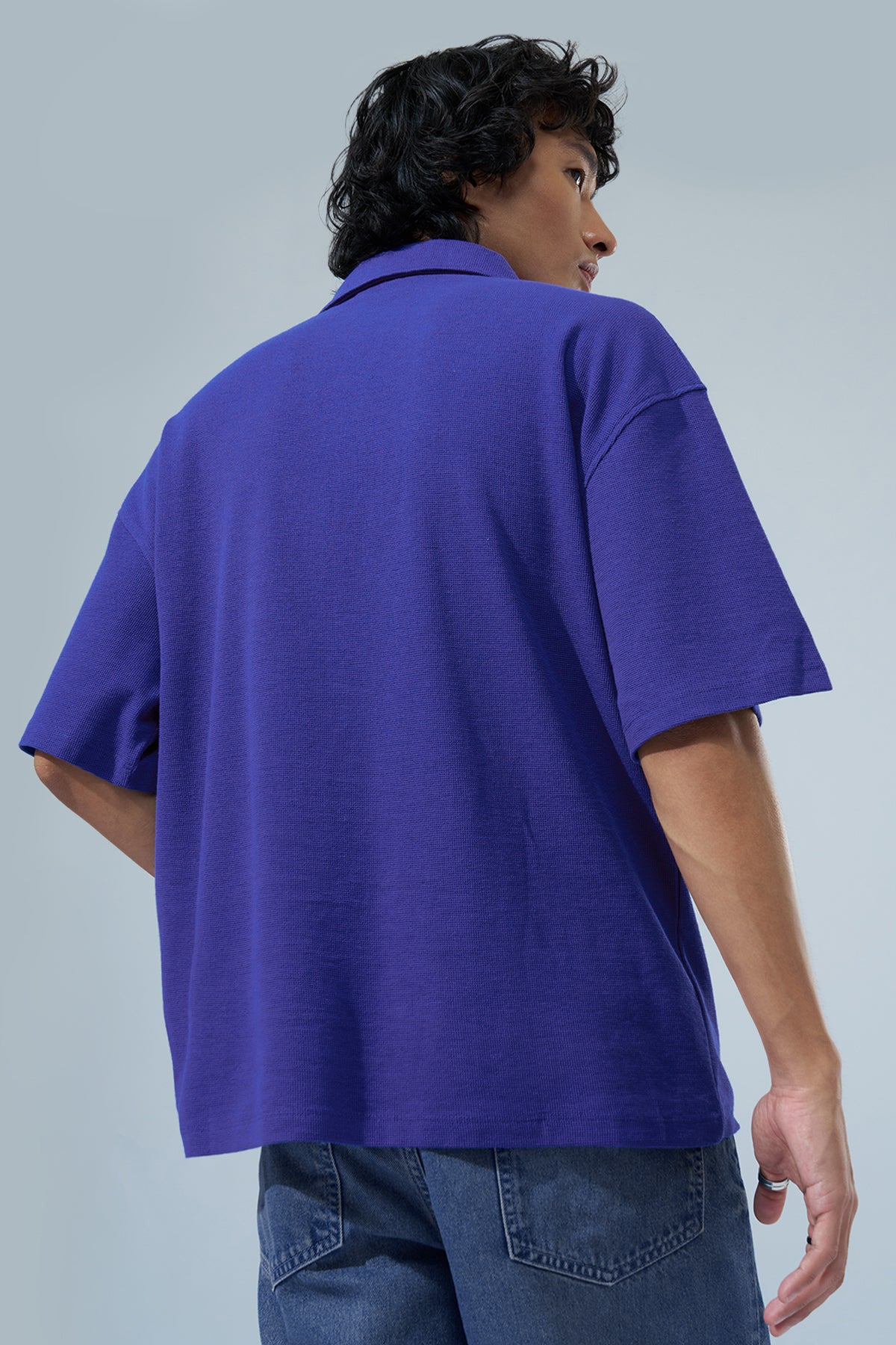 Blue Embroidered Oversized Fit Polo T-Shirt for Men - Image 5
