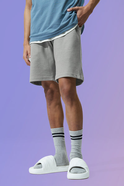 Grey Textured Regular Fit Shorts