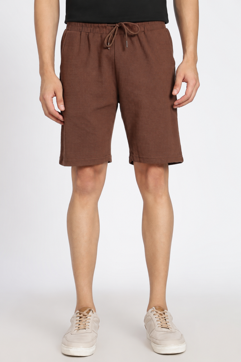 Brown 3 Pocketed Regular Fit Shorts for Men - Image 2