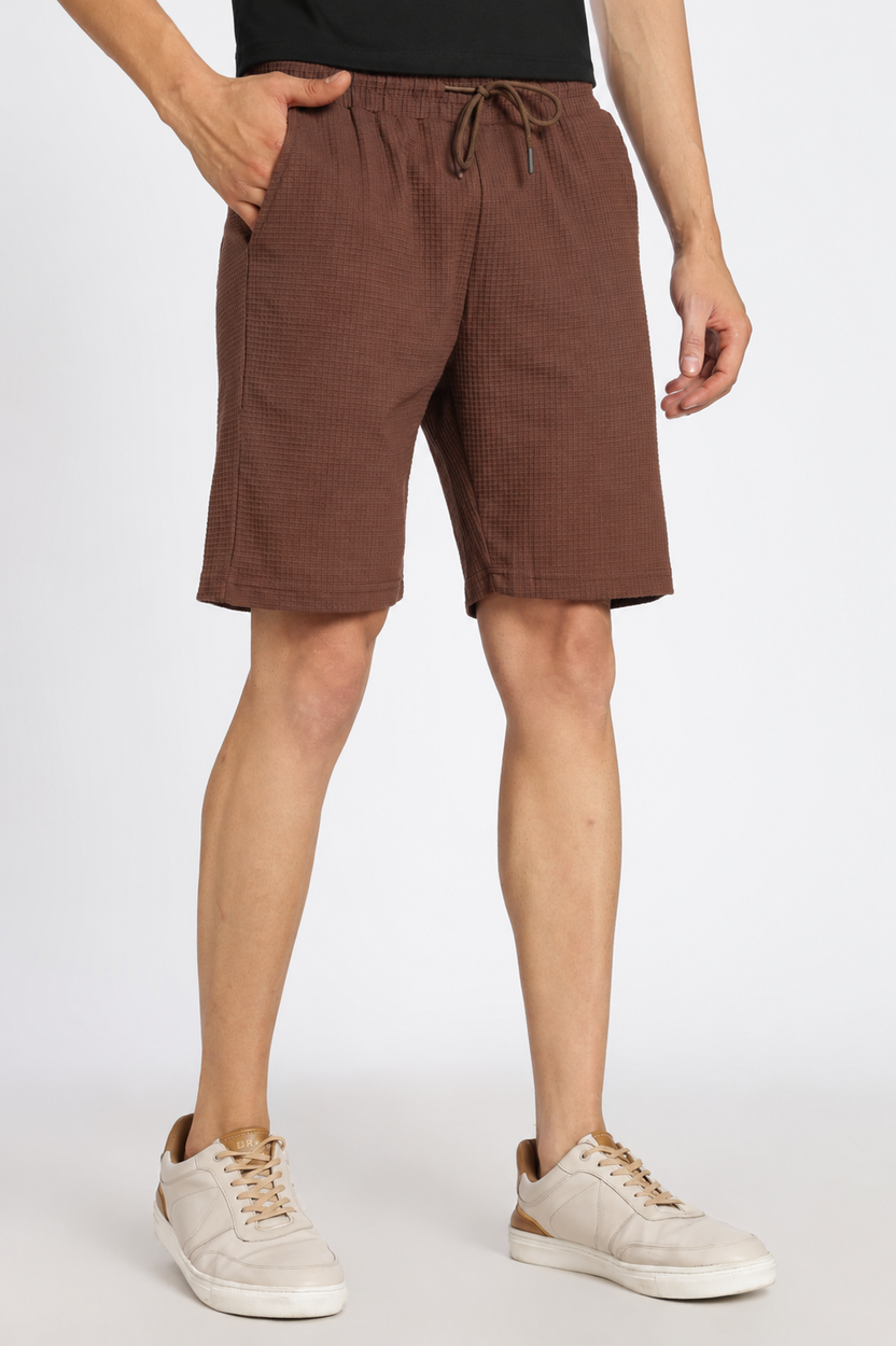 Brown 3 Pocketed Regular Fit Shorts For Men - Image 4