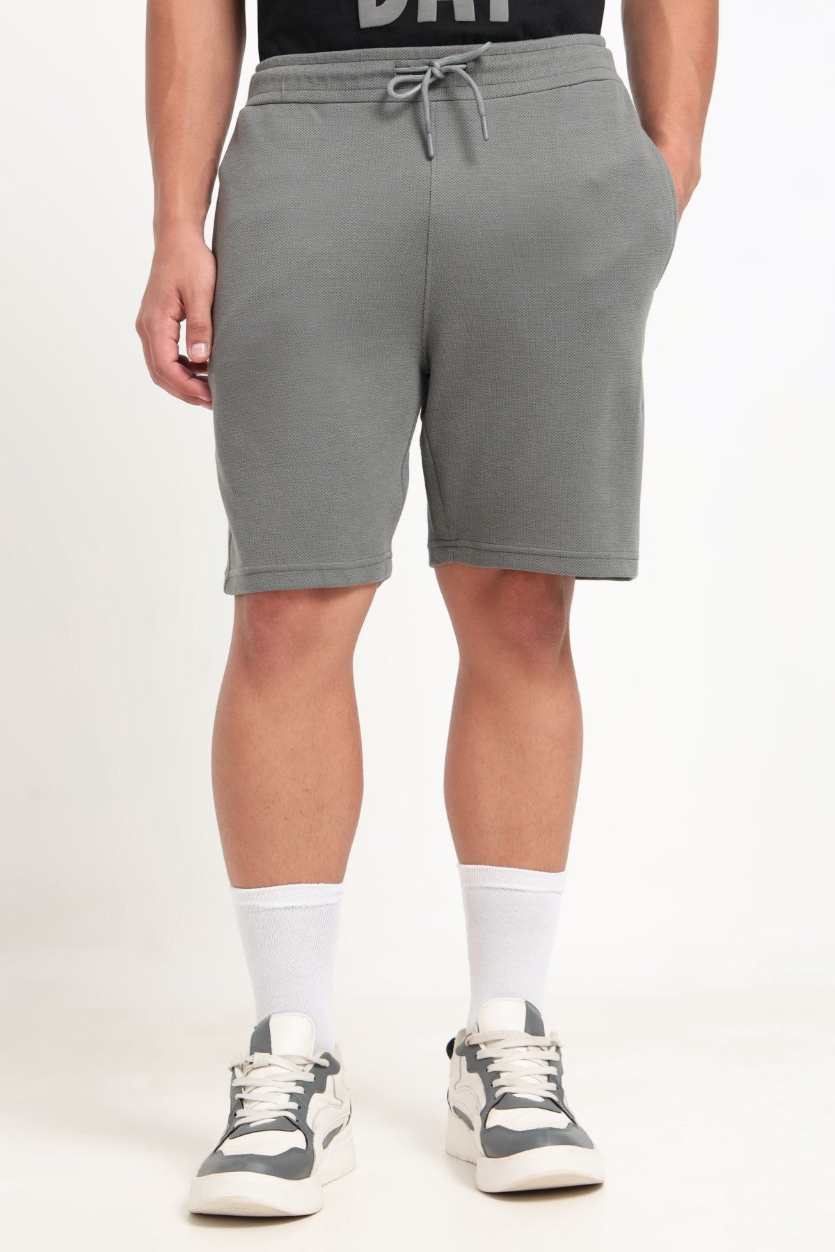 Grey Solid Regular Fit Shorts for Men - Image 2