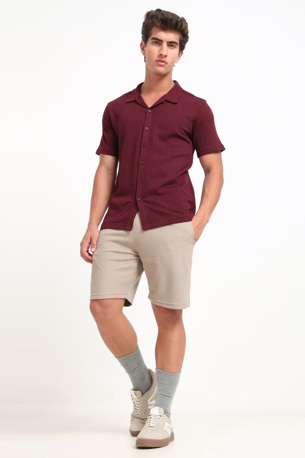 Beige Solid Regular Fit Shorts for Men - Image 5