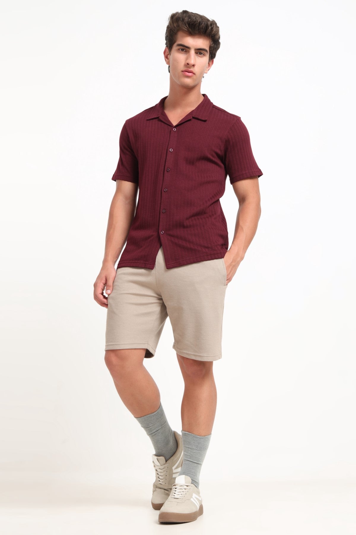 Beige Solid Regular Fit Shorts for Men - Image 5