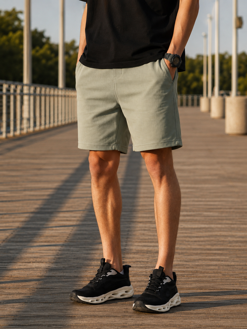 Light Green Solid Regular Fit Shorts for Men - Image 1