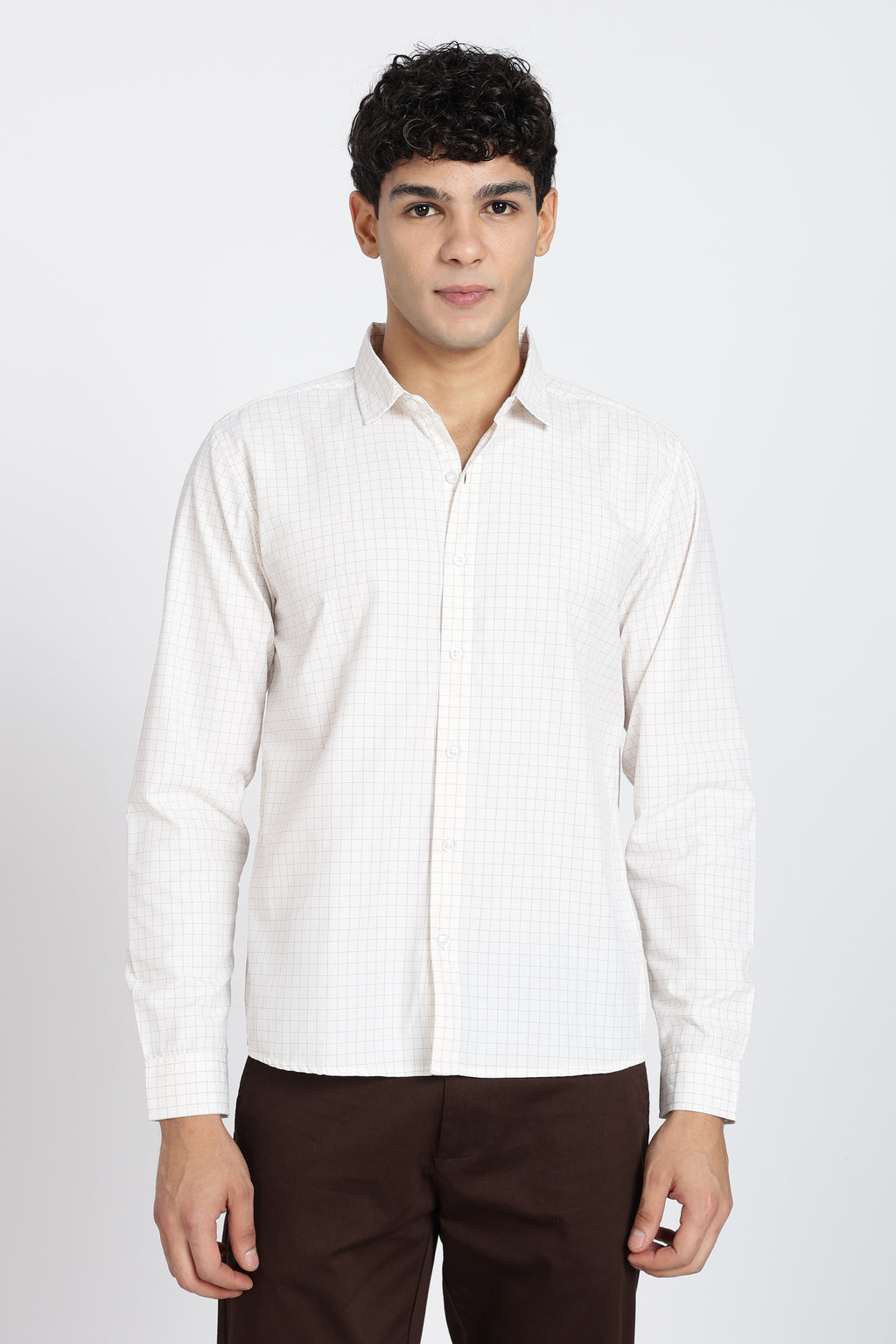 Off White Cotton Blend Regular Fit Shirt for Men - Image 2
