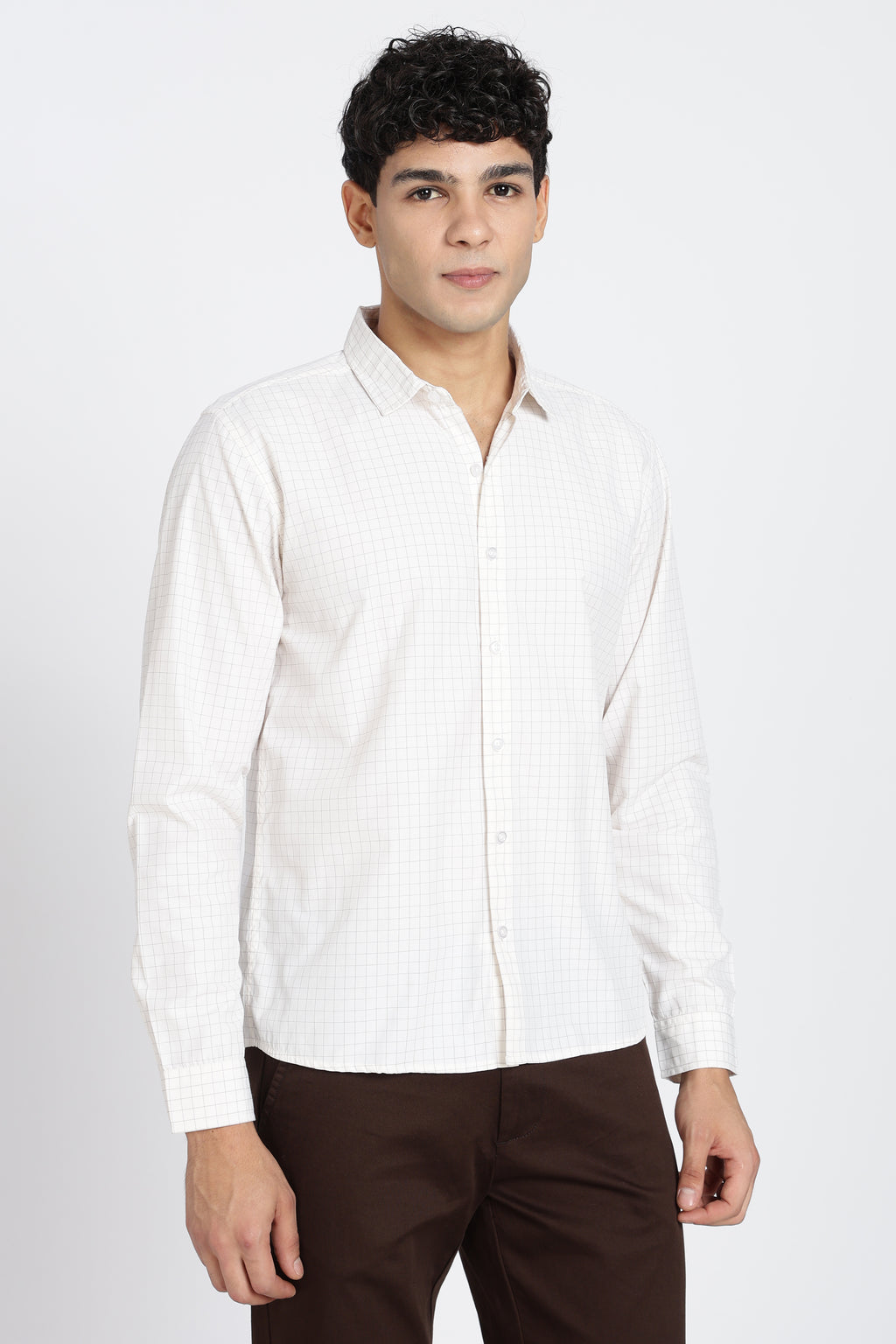 Off White Cotton Blend Regular Fit Shirt for Men - Image 4