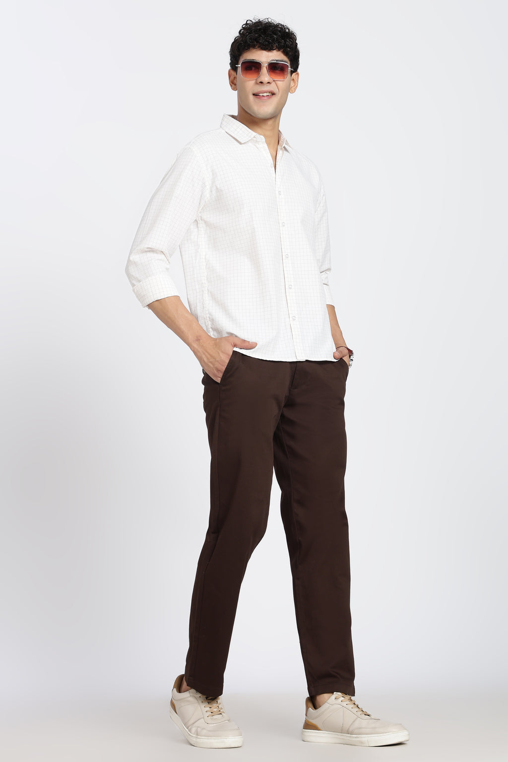Off White Cotton Blend Regular Fit Shirt for Men - Image 6