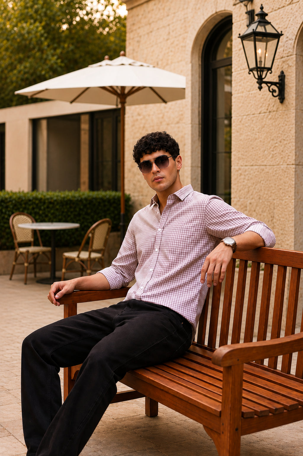 Off White Cotton Blend Regular Fit Shirt for Men - Image 1