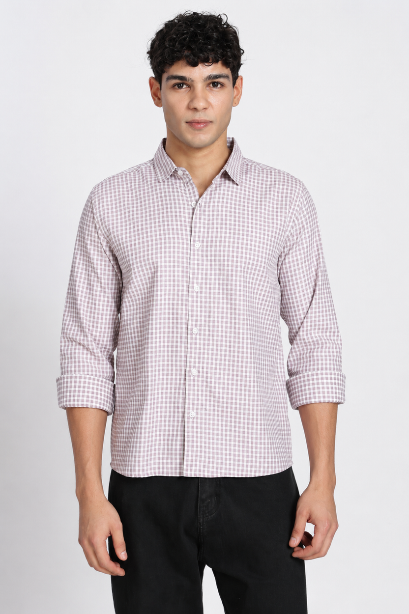 Off White Cotton Blend Regular Fit Shirt for Men - Image 2