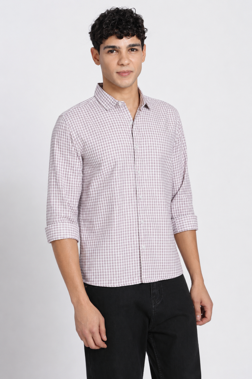 Off White Cotton Blend Regular Fit Shirt for Men - Image 4