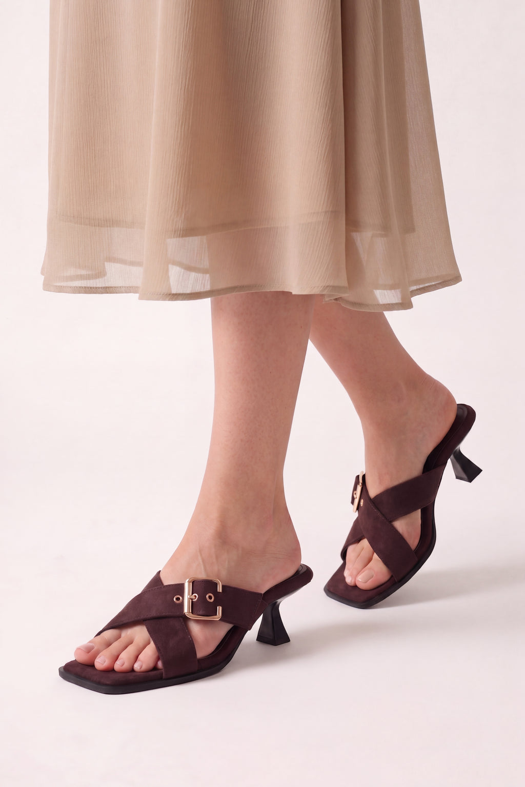 Brown Open Toe Heeled Sandals for Women - Image 1