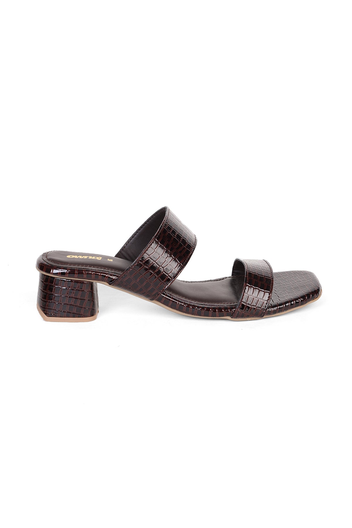 Brown Textured Heeled Sandals for Women - Image 2