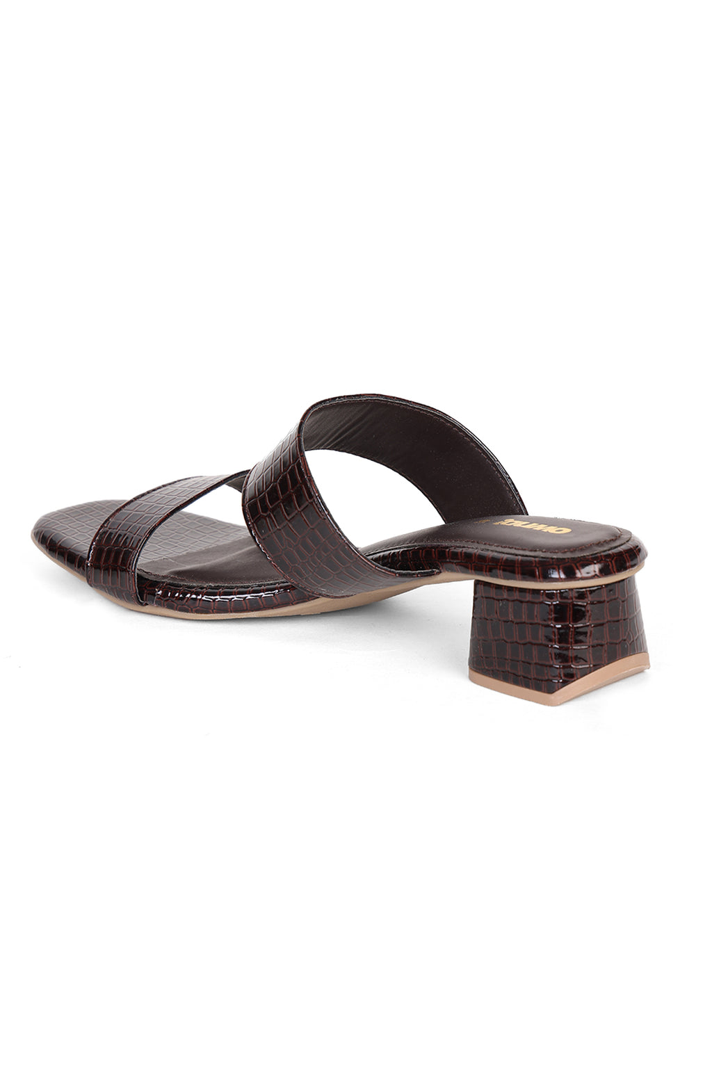 Brown Textured Heeled Sandals for Women - Image 4