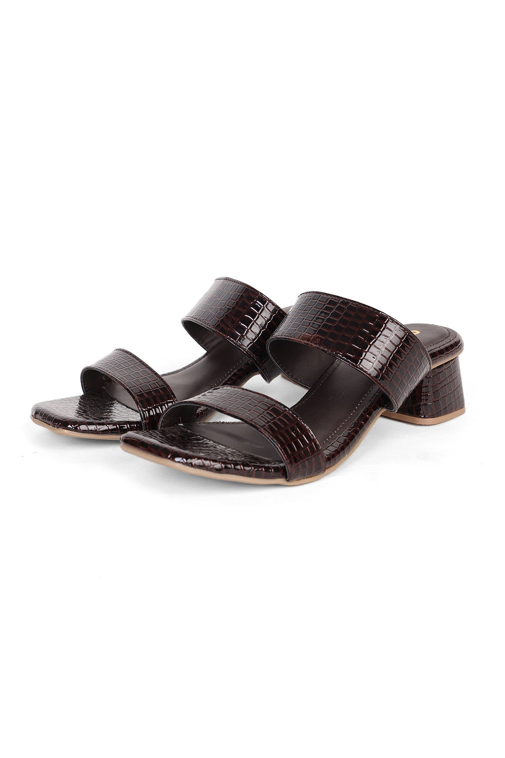 Brown Textured Heeled Sandals for Women - Image 5