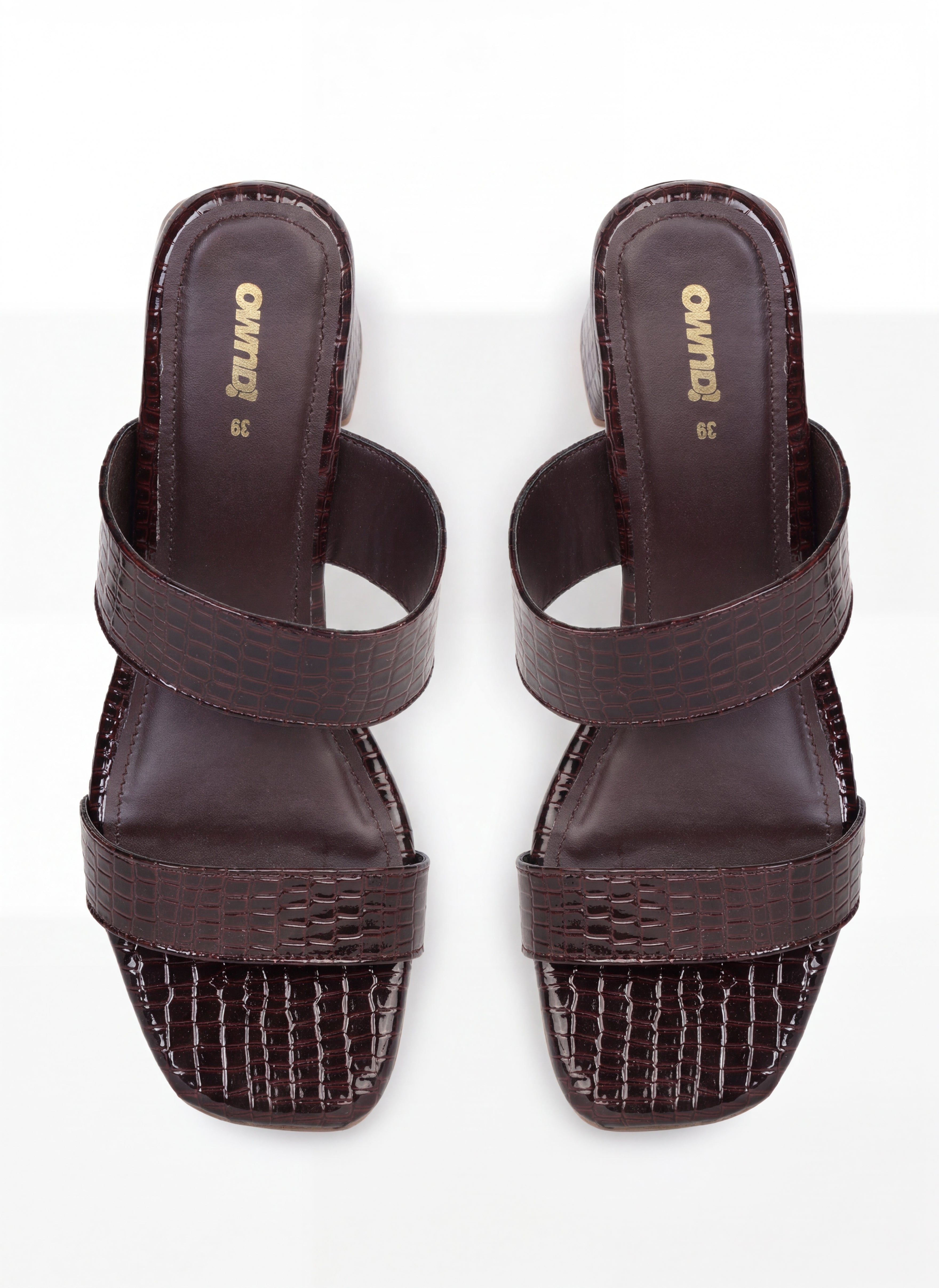 Brown Textured Heeled Sandals for Women - Image 6
