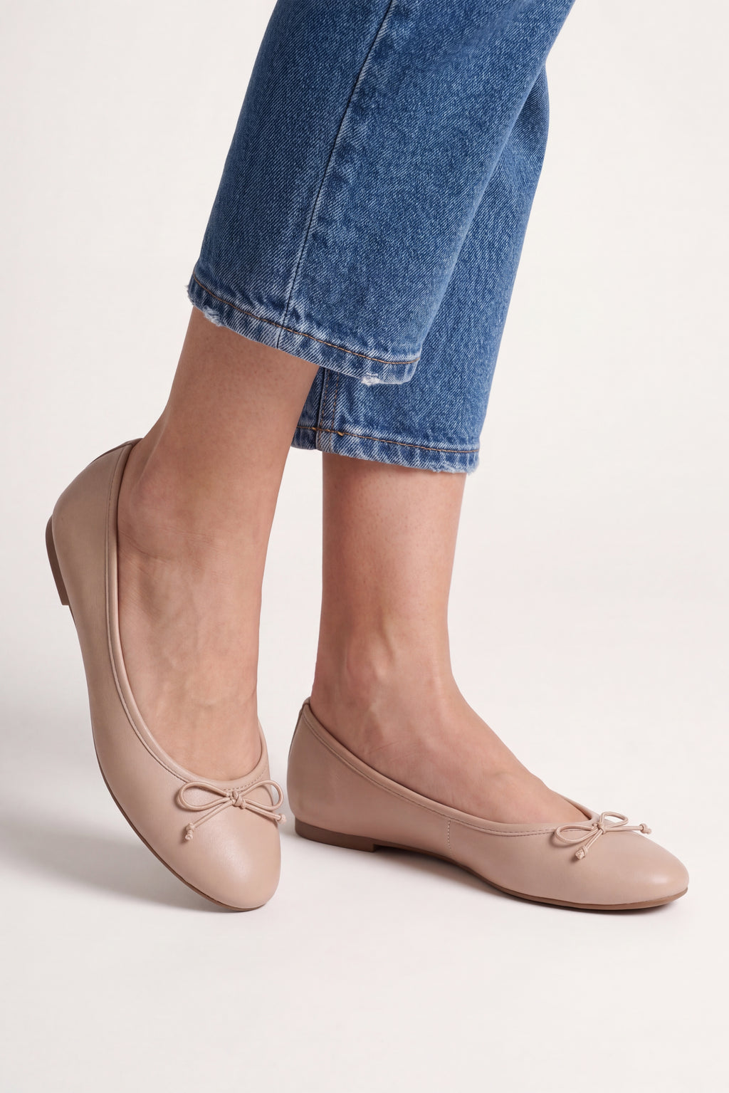 Beige Slip On Bow Ballerinas for Women - Image 1