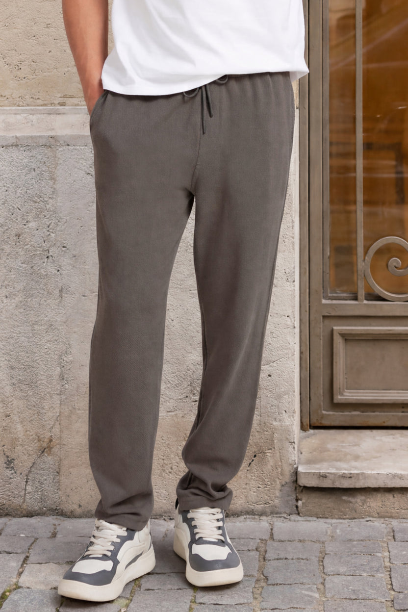 Grey Solid Regular Fit Joggers For Men - Image 1