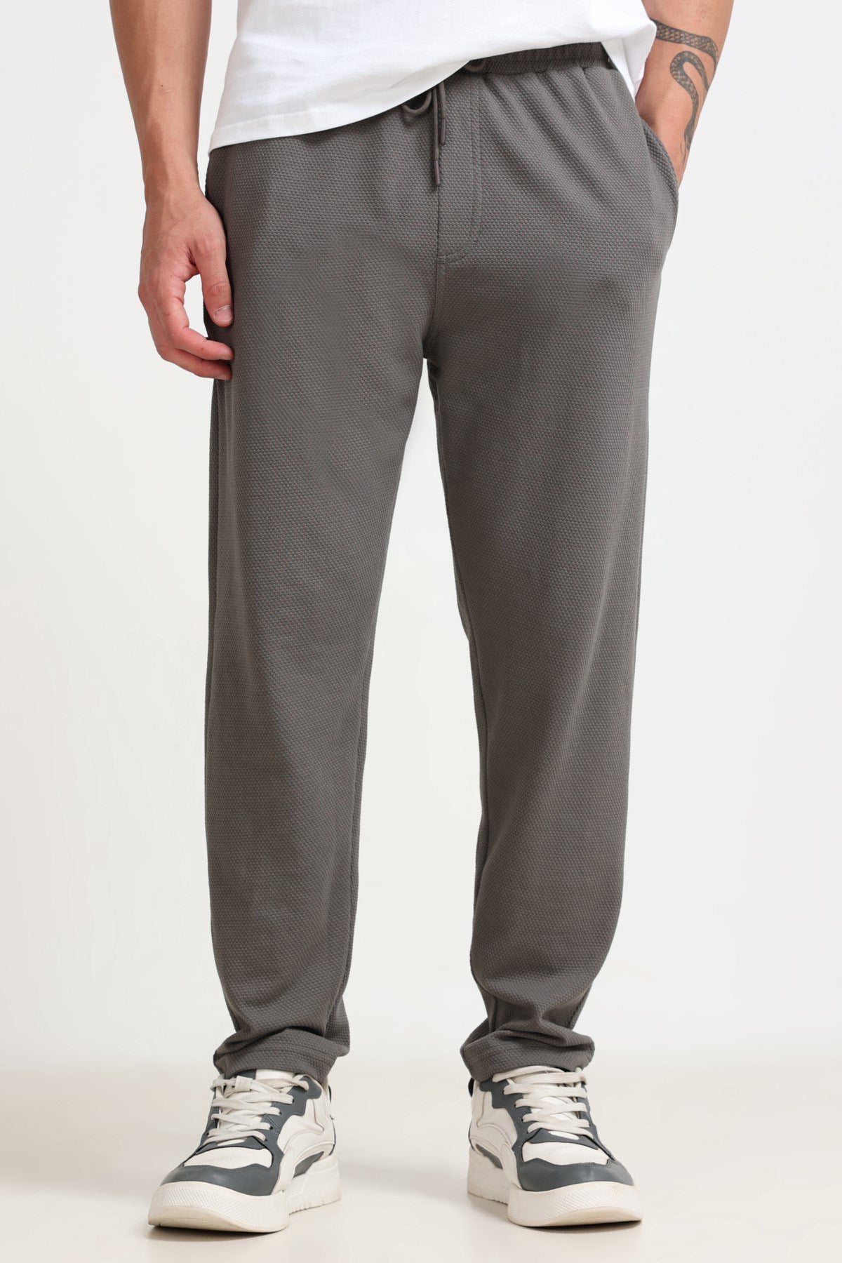 Grey Solid Regular Fit Joggers for Men - Image 2