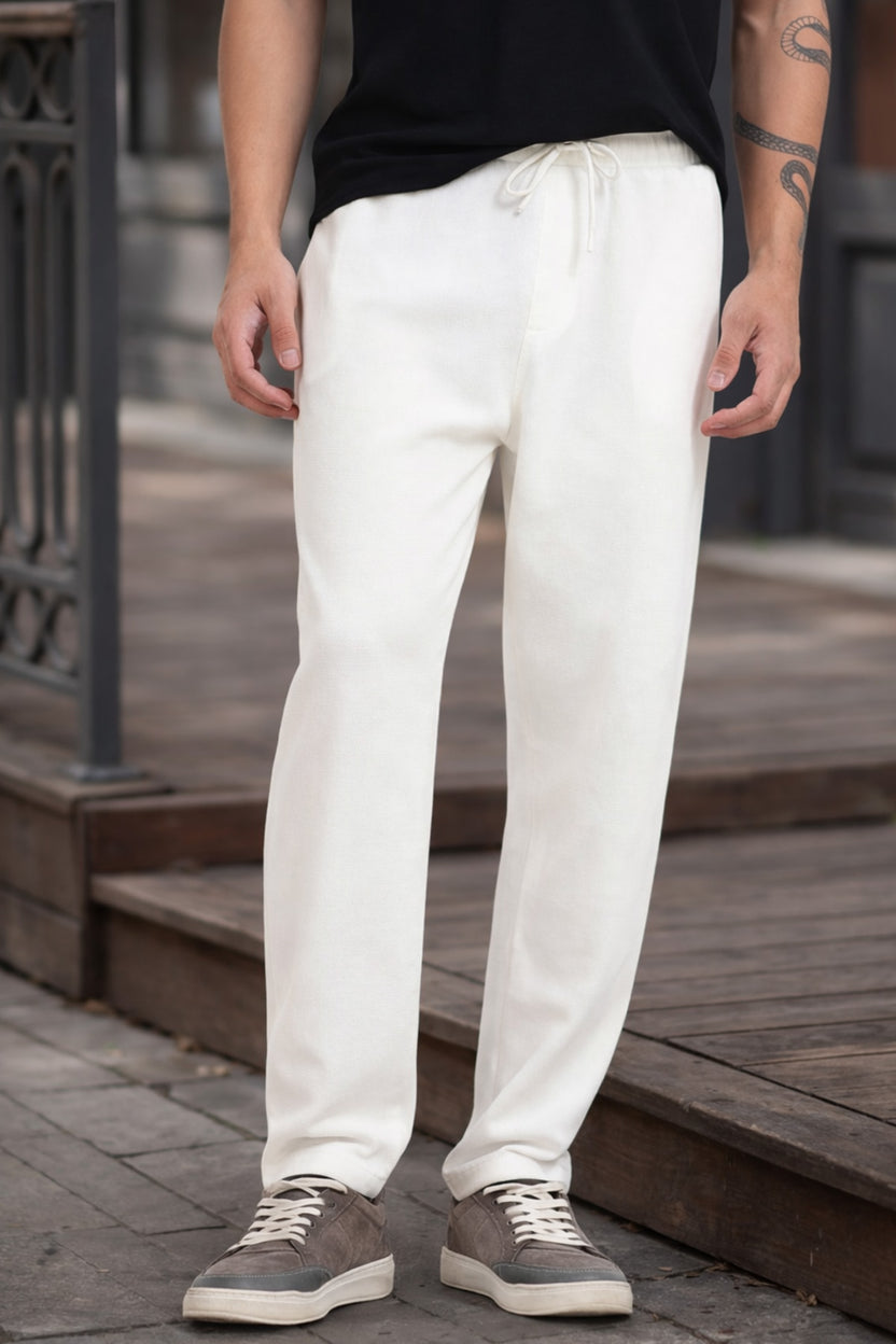 Off White Solid Regular Fit Joggers for Men - Image 1