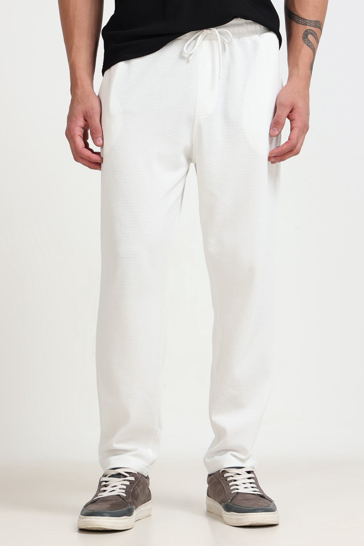 Off White Solid Regular Fit Joggers for Men - Image 2
