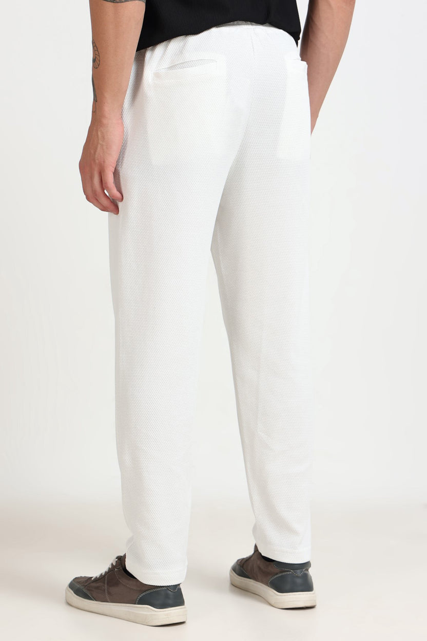 Off White Solid Regular Fit Joggers For Men - Image 4