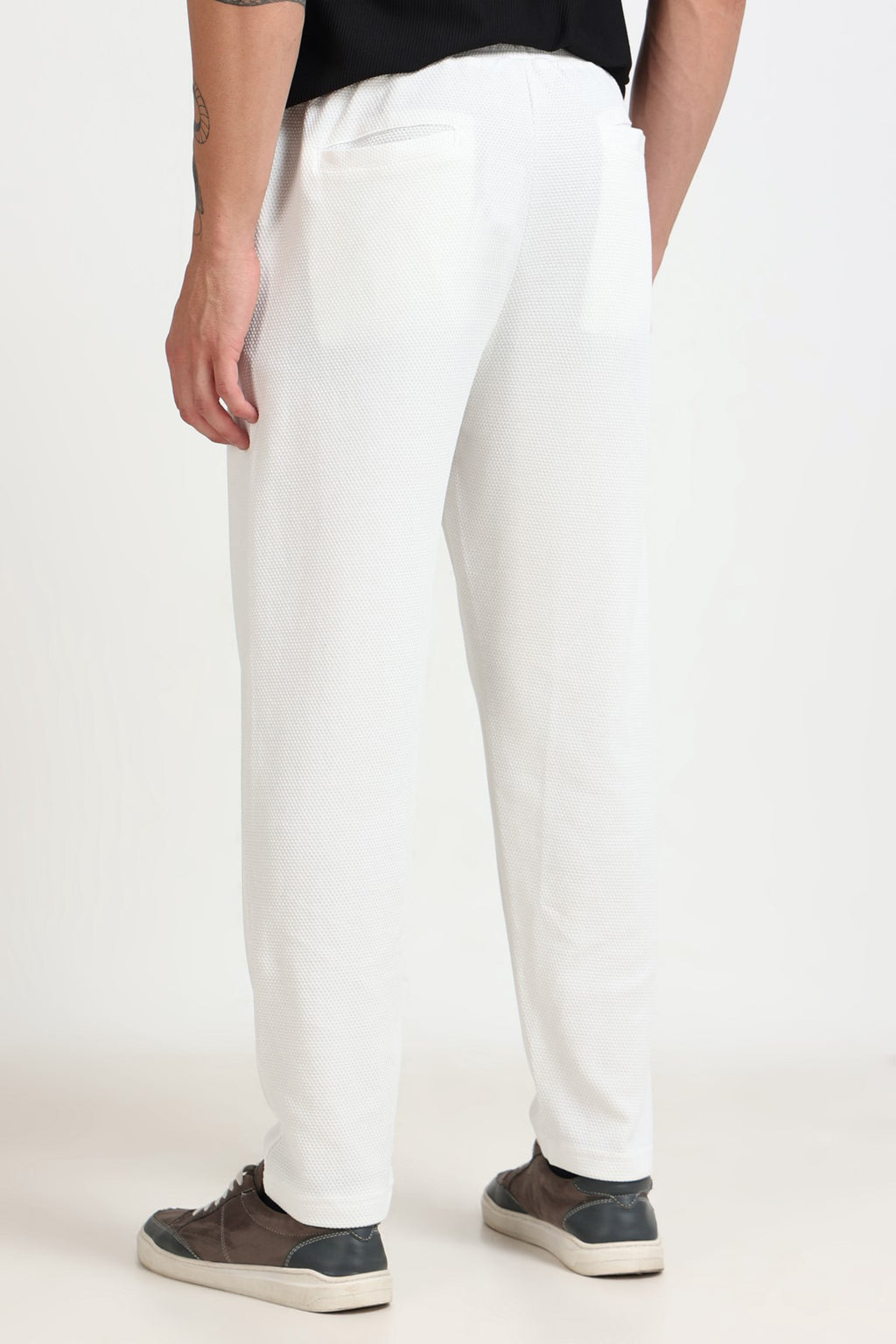 Off White Solid Regular Fit Joggers for Men - Image 4