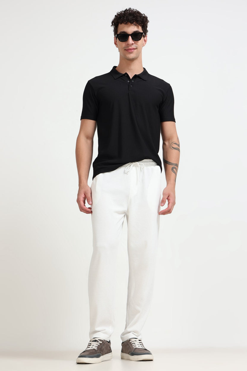 Off White Solid Regular Fit Joggers For Men - Image 5