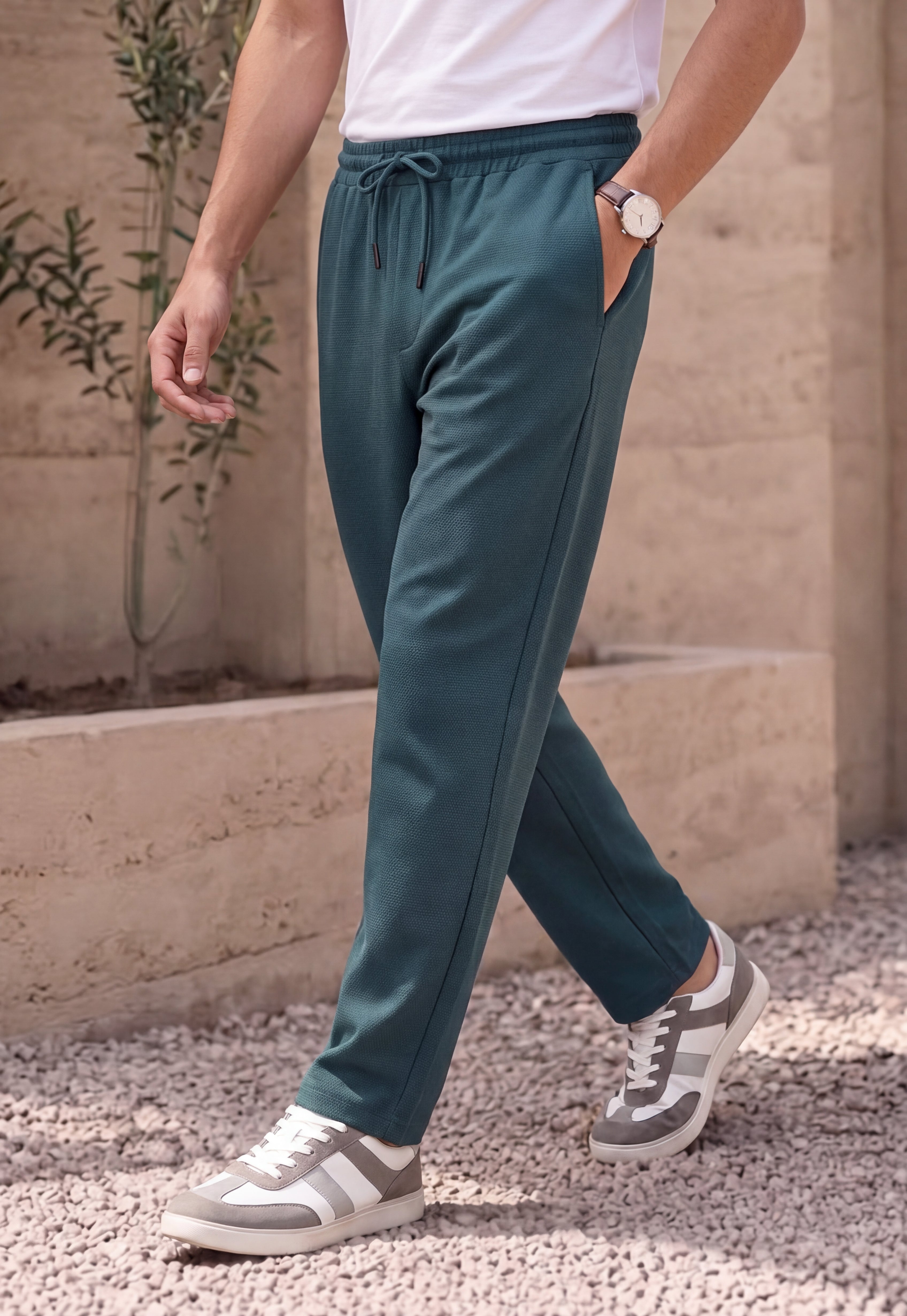 Teal Solid Regular Fit Joggers for Men - Image 1