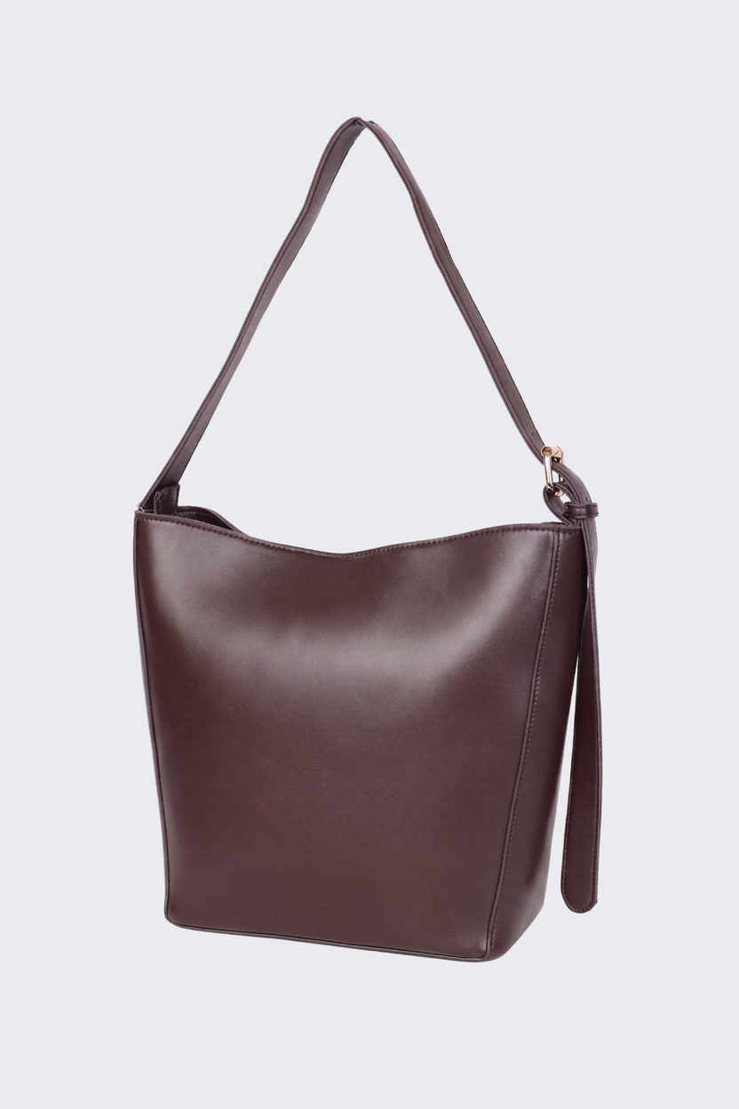 Brown Solid Tote Bag For Women - Image 2