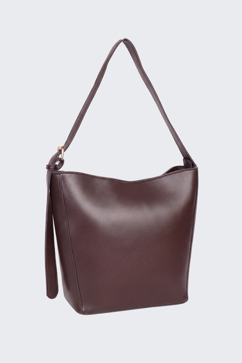 Brown Solid Tote Bag For Women - Image 4