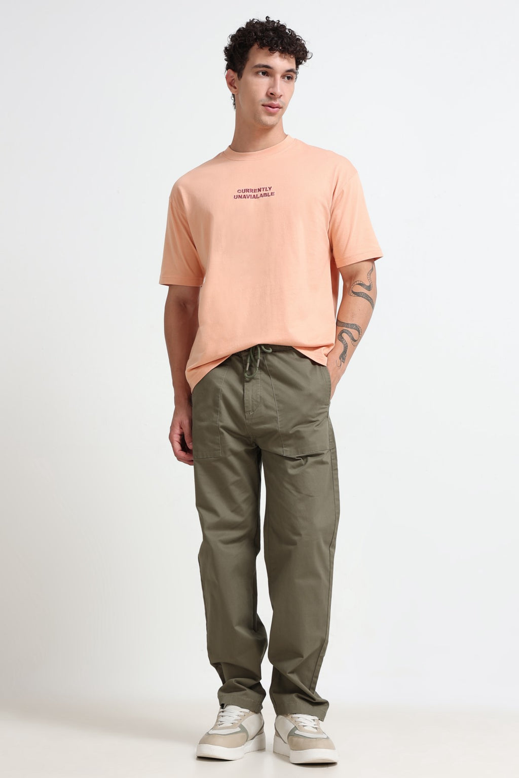 Peach Typographic Embroidered Oversized T-Shirt for Men - Image 6