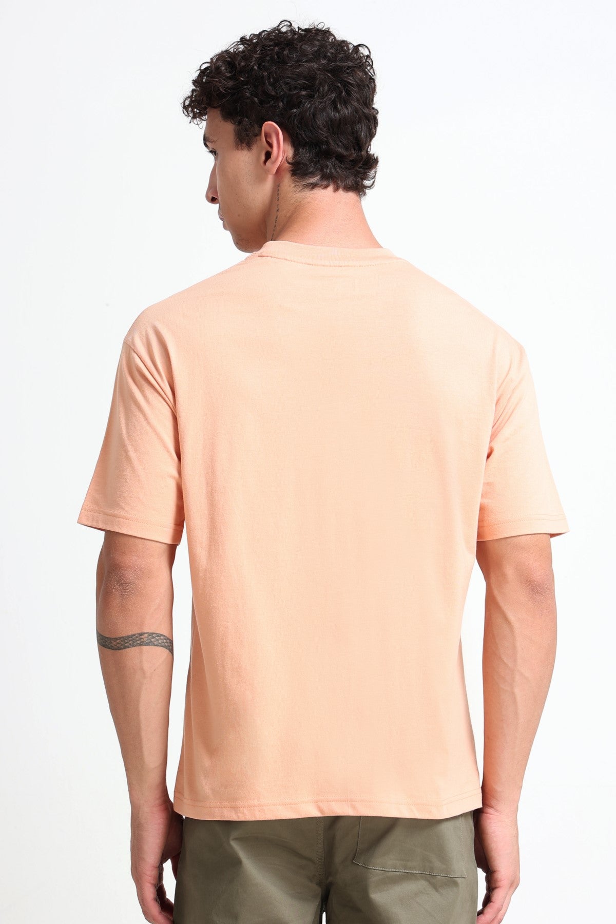 Peach Typographic Embroidered Oversized T-Shirt for Men - Image 5