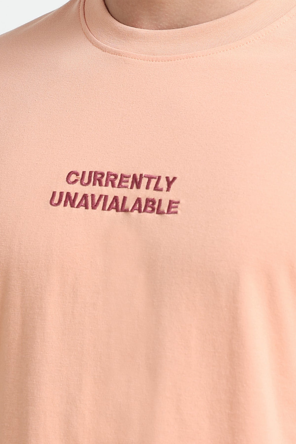 Peach Typographic Embroidered Oversized T-Shirt for Men - Image 3