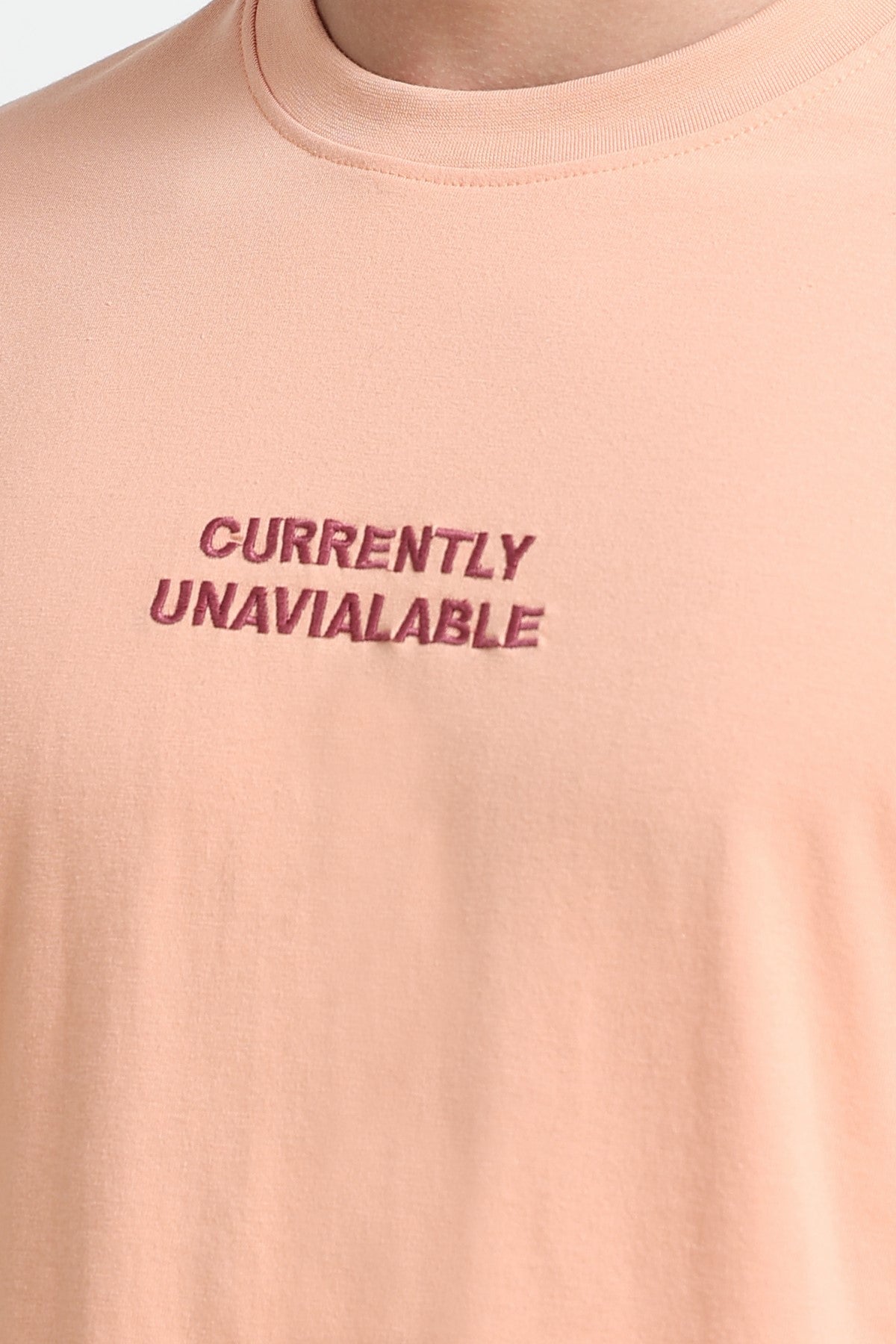 Peach Typographic Embroidered Oversized T-Shirt for Men - Image 3