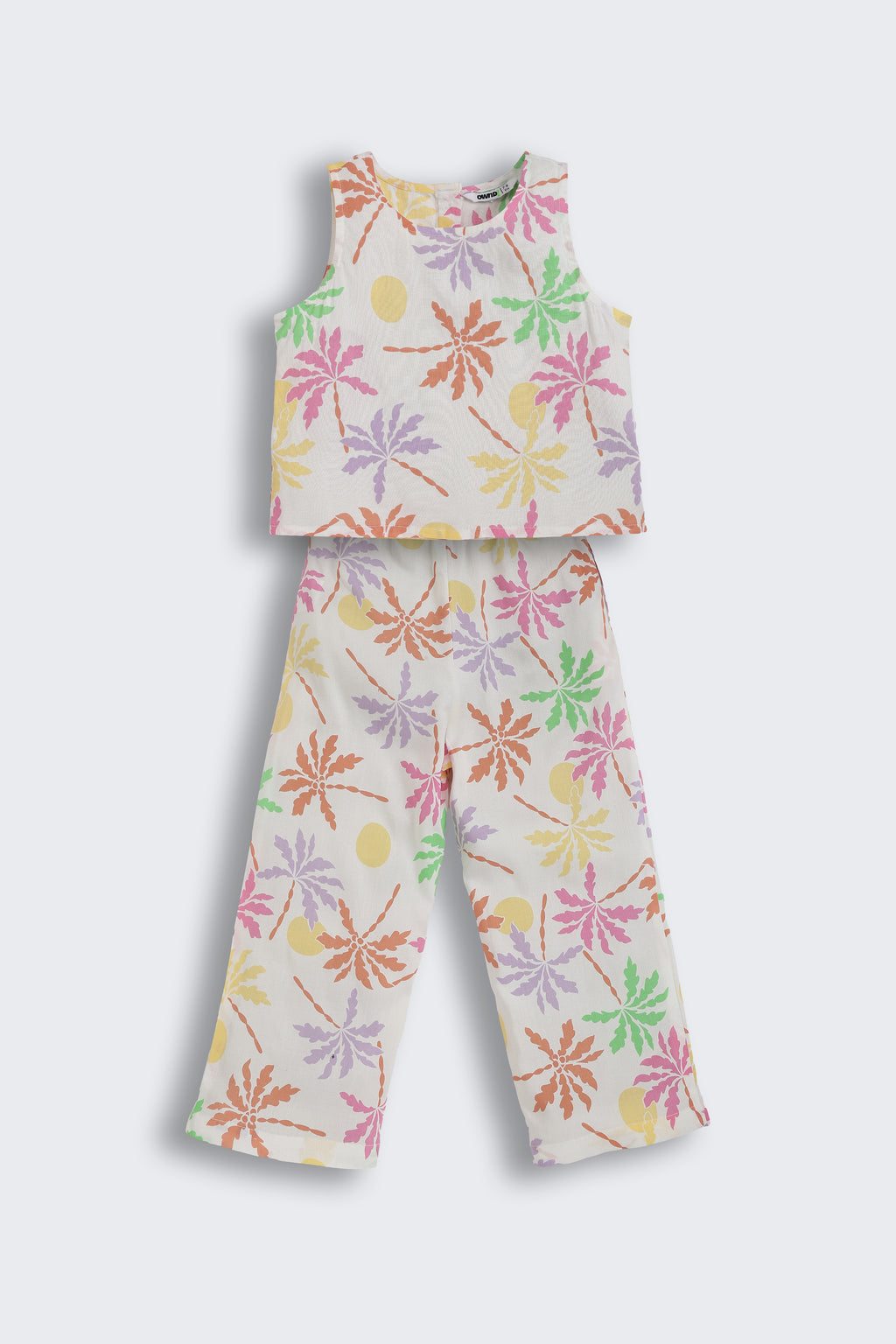 Multi-coloured Tree Printed Regular Fit Co-ord Set for Girls - Image 2