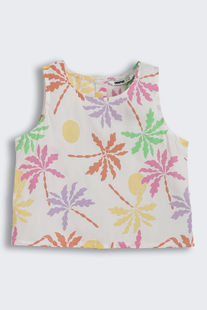 Multi-coloured Tree Printed Regular Fit Co-ord Set for Girls - Image 3