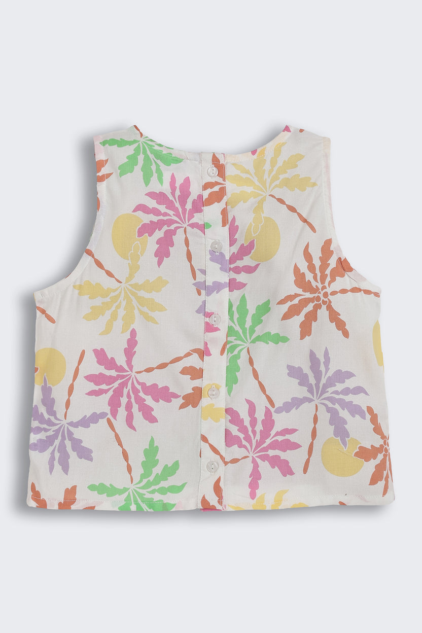 Multi-coloured Tree Printed Regular Fit Co-ord Set for Girls - Image 4