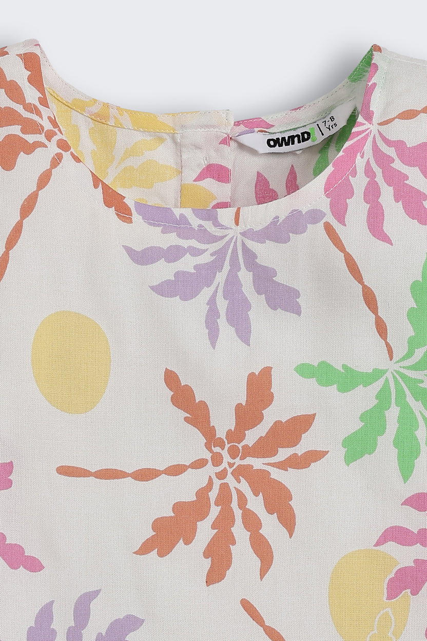 Multi-coloured Tree Printed Regular Fit Co-ord Set for Girls - Image 6