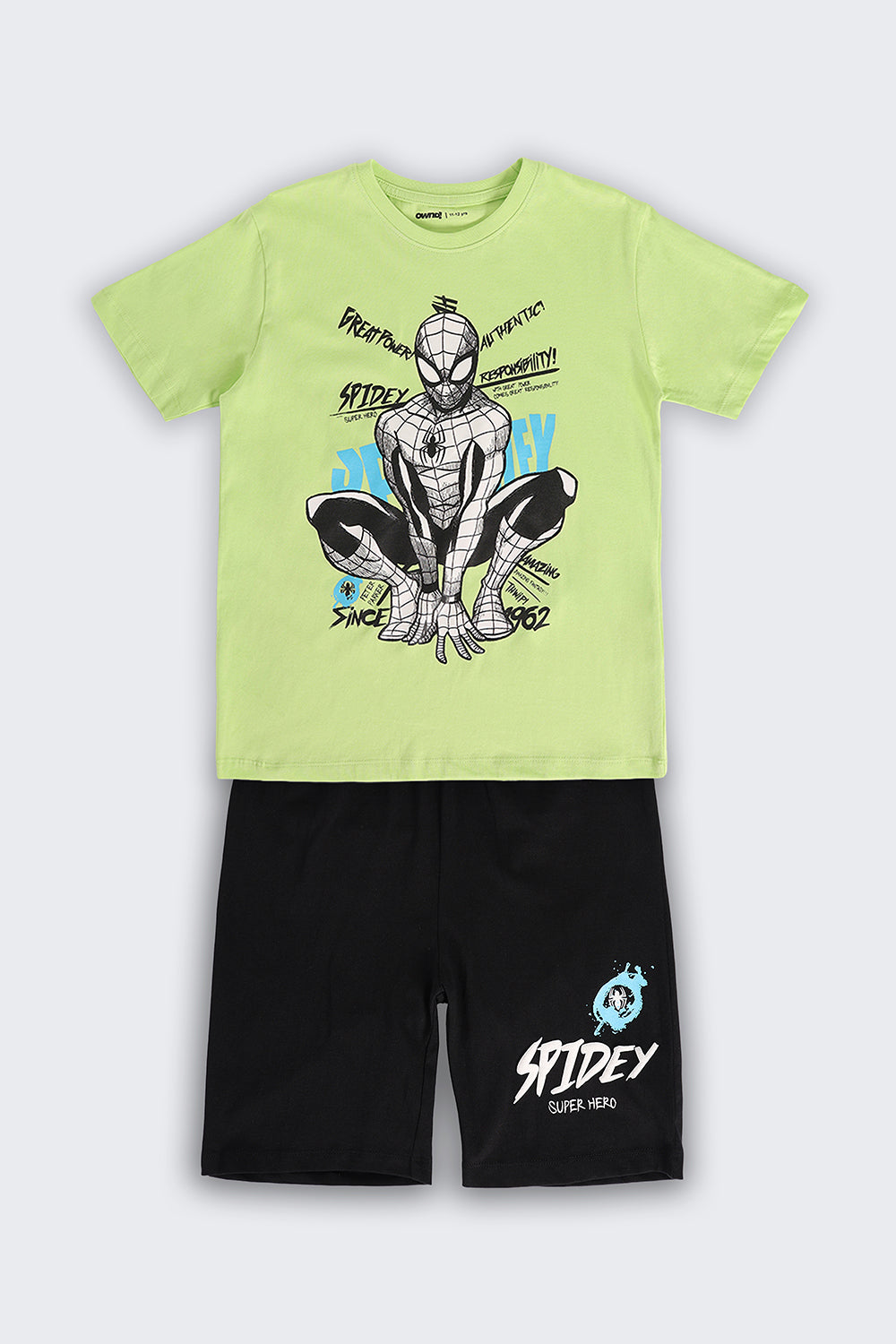 Lime Spiderman Graphic Regular Fit Co-ord Set for Tweens Boys - Image 2