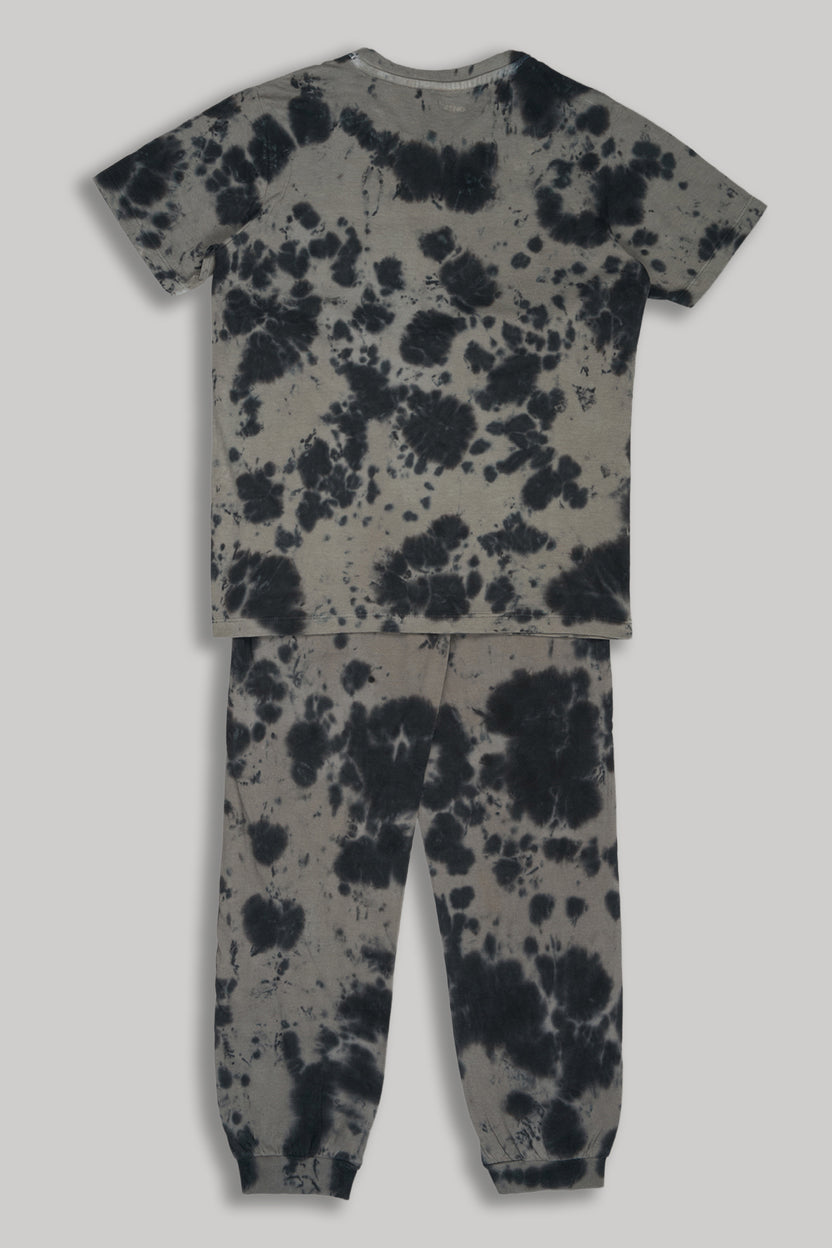 Black Tie- Dye Snoopy Printed Regular Fit Night Suit for Tweens Boys - Image 2